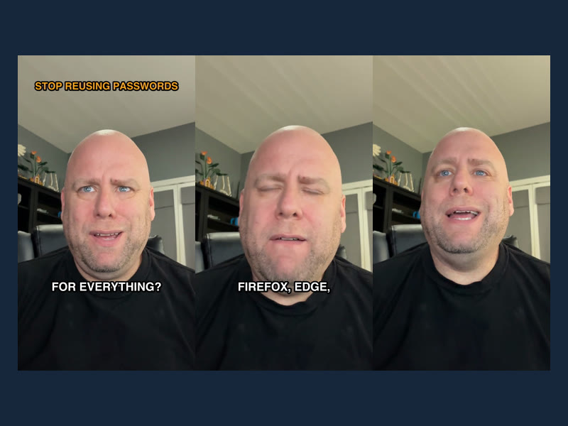 Three hook and caption frames from my Bitwarden video